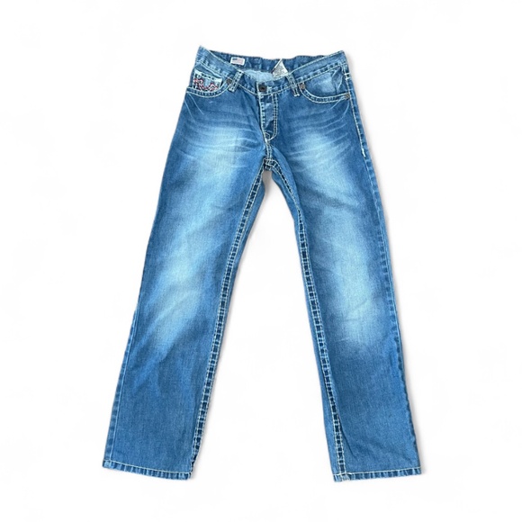 Iconic Y2K True Religion Mickey Big T Jeans Wide Stitching Low Rise Sz 32 - Picture 2 of 10